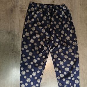 90s vintage Navy chinoiserie printed pull on satin viscose pajama pants